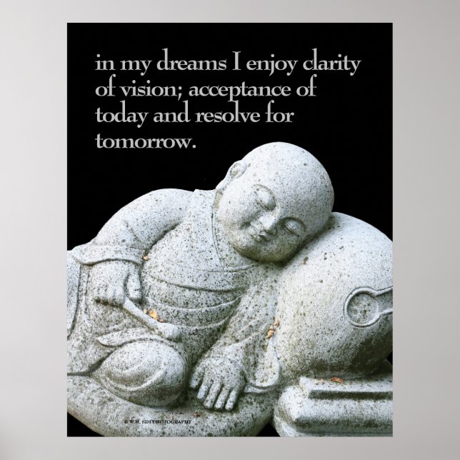 Cute Peaceful Sleeping Young Monk Stone Sculpture Poster (Front)