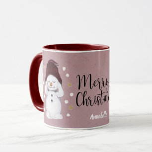 Cute Peaceful Snowman Pink Christmas Holiday Mug