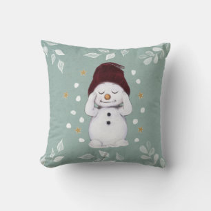 Cute Peaceful Snowman Winter Blue Christmas Cushion