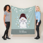 Cute Peaceful Snowman Winter Blue Christmas Fleece Blanket<br><div class="desc">This blue fleece blanket features a cute snowman enjoying the snow.
personalise this blanket with a name.</div>