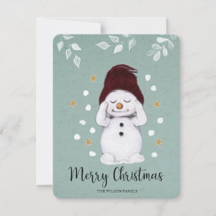Cute Peaceful Snowman Winter Blue Christmas Holiday Card