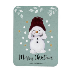 Cute Peaceful Snowman Winter Blue Christmas Magnet