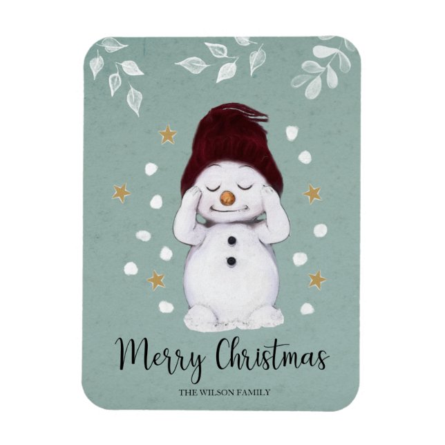 Cute Peaceful Snowman Winter Blue Christmas Magnet (Vertical)