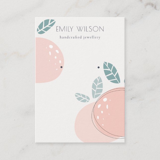 Cute Peach Abstract Fruity Stud Earring Display Business Card (Front)