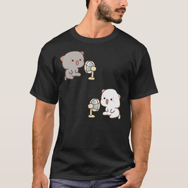 Cute Peach And Goma Funny Moment With Fan 2 In 1  T-Shirt (Front)