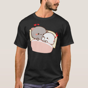 Cute Peach And Goma Going To Sleep  Mochi Cat  T-Shirt