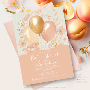 Cute Peach Balloons Baby Shower Invitation