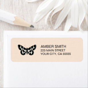 Cute Peach Black and White Butterfly Nature Return Address Label