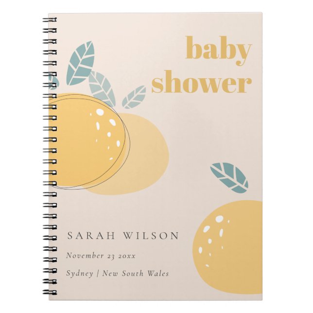 Cute Peach Blush Lemon Fruity Bold Baby Shower Notebook (Front)