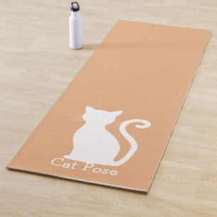 Cute Peach Cat Silhouette Modern Yoga Mat