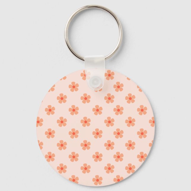 Cute Peach Flower Pattern Minimal Floral Aesthetic Key Ring (Front)