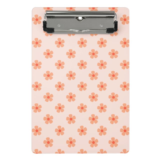 Cute Peach Flower Pattern Minimal Floral Aesthetic Mini Clipboard (Front)