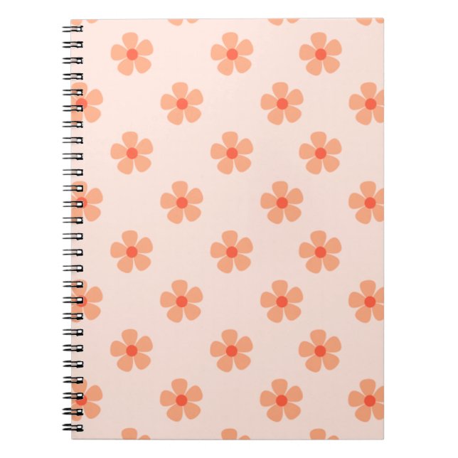 Cute Peach Flower Pattern Minimal Floral Aesthetic Notebook (Front)