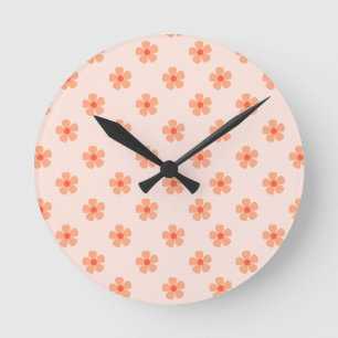 Cute Peach Flower Pattern Minimal Floral Aesthetic Round Clock