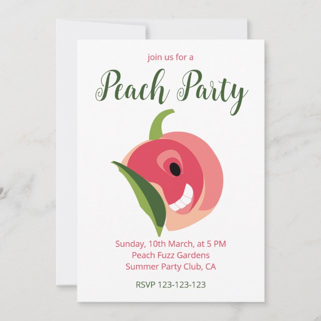 Cute Peach Fruit Peach Party Invitation (Front)