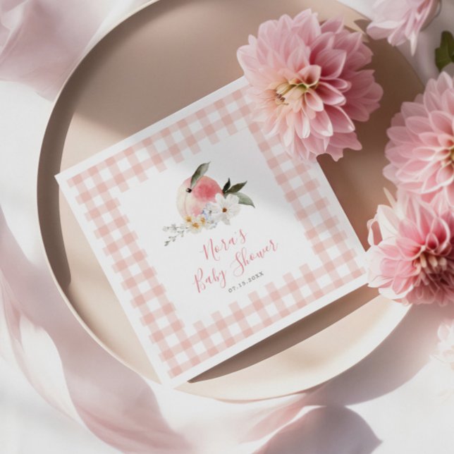 Cute Peach Gingham Frame Baby Shower Napkin (Creator Uploaded)