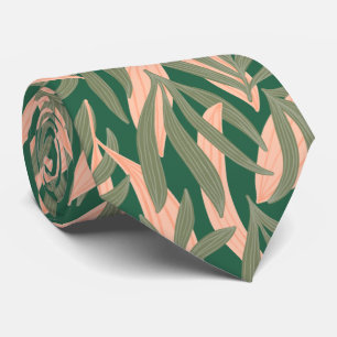 cute peach green tropical leaf pattern tie