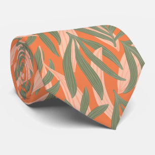 cute peach green tropical leaf pattern  tie
