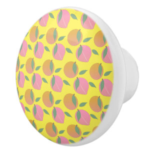 Cute Peach Orange Fruit Pattern Pink Ceramic Knob
