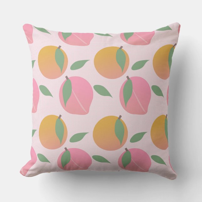 Cute Peach Orange Fruit Pattern Pink Cushion (Front)