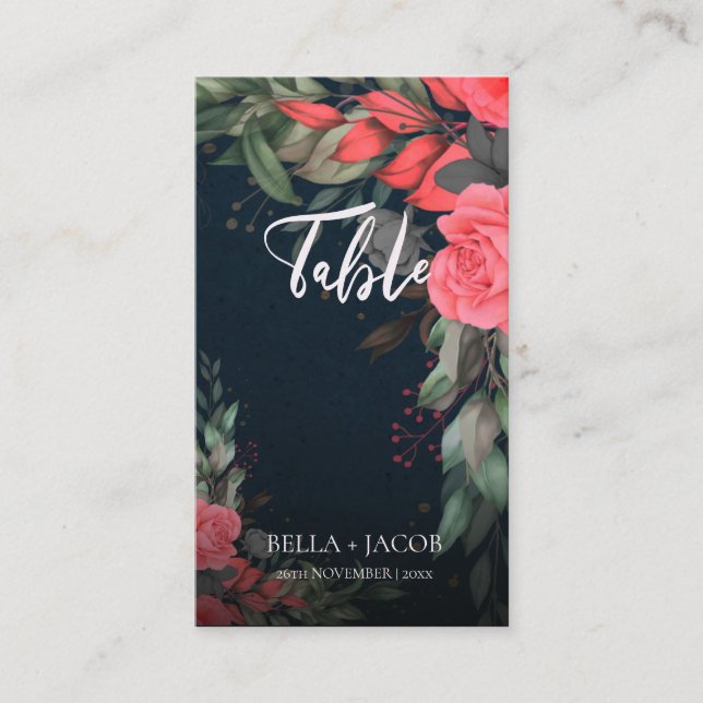 Cute Peach Orange Grey Floral Script Wedding Place Card (Front)