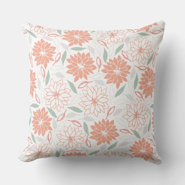 Cute Peachy Floral Pattern Cushion (Front)