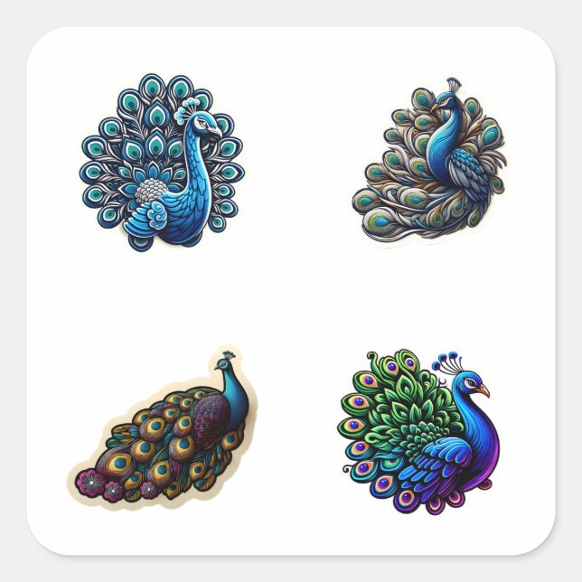 Cute Peacock  4 Pack Stickers (Front)