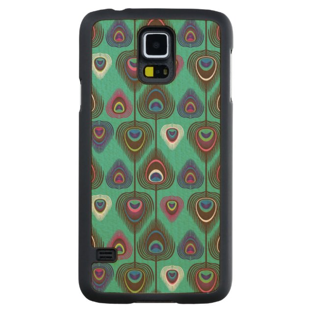 cute peacock feather pattern carved maple galaxy s5 case (Back)