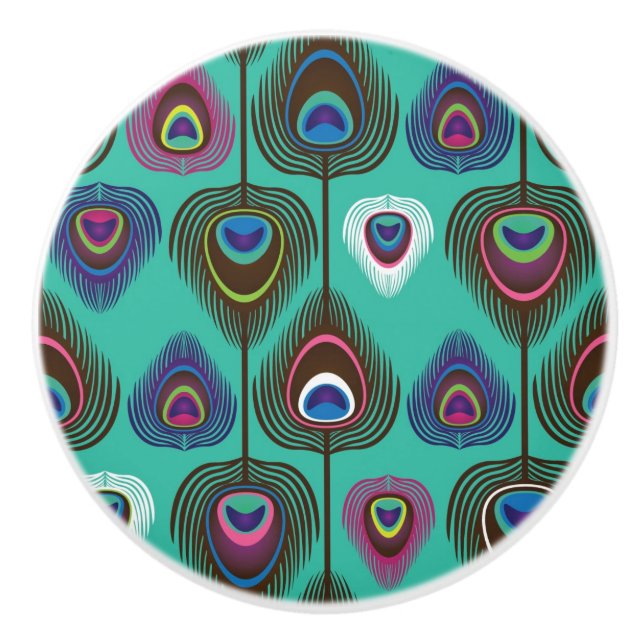 cute peacock feather pattern ceramic knob (Front)