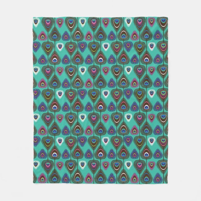 cute peacock feather pattern fleece blanket (Front)