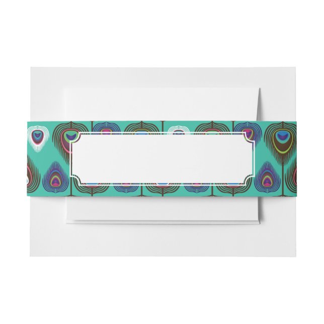 cute peacock feather pattern invitation belly band (Front Example)