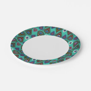 cute peacock feather pattern paper plate