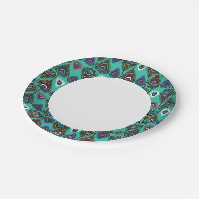cute peacock feather pattern paper plate (Angled)