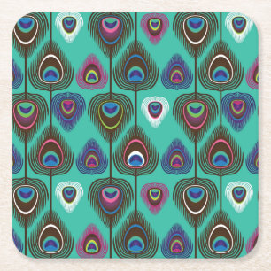 cute peacock feather pattern square paper coaster
