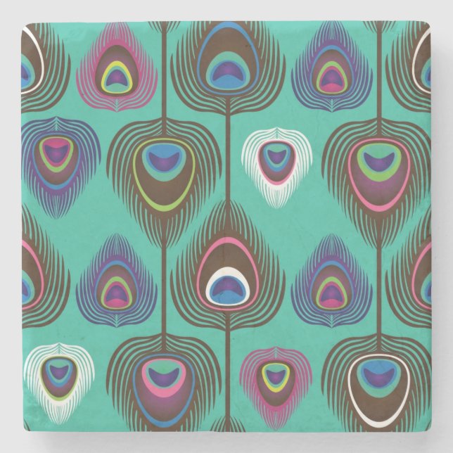 cute peacock feather pattern stone coaster (Front)