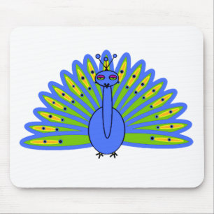 Cute Peacock in Blue and Green Mouse Pad