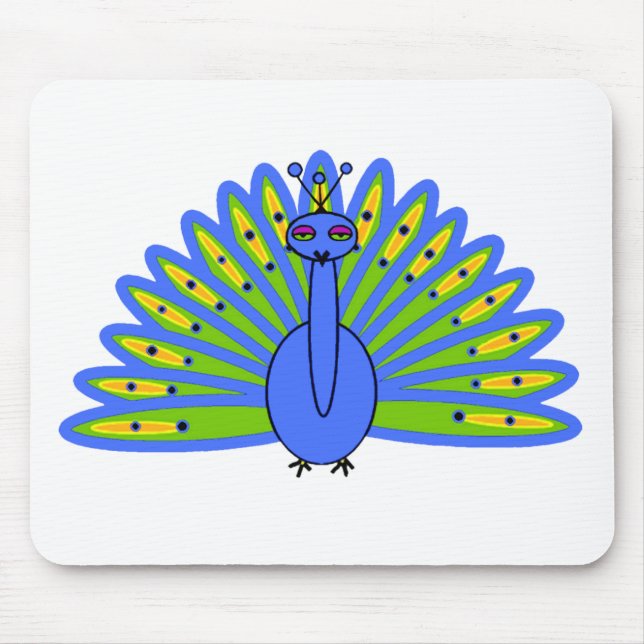 Cute Peacock in Blue and Green Mouse Pad (Front)