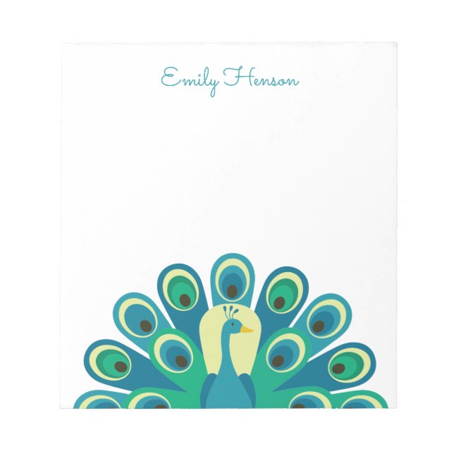 Cute Peacock Personalised Notepad (Front)