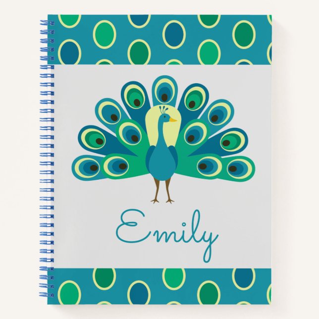Cute Peacock Personalised Spiral Notebook (Front)