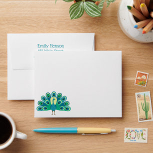 Cute Peacock Personalised Stationery Envelopes