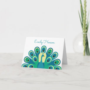 Cute Peacock Personalized Folded Note Cards