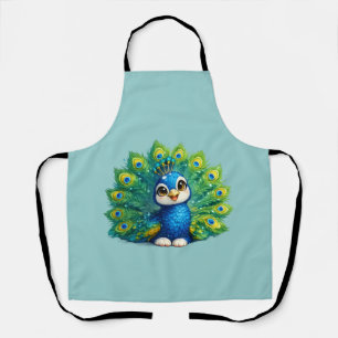 Cute Peacock with Big Eyes Kawaii Bird Design Apron