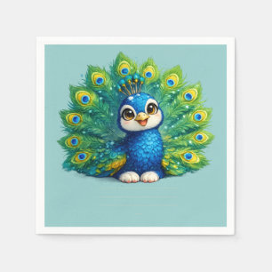 Cute Peacock with Big Eyes Kawaii Bird Design Napkin