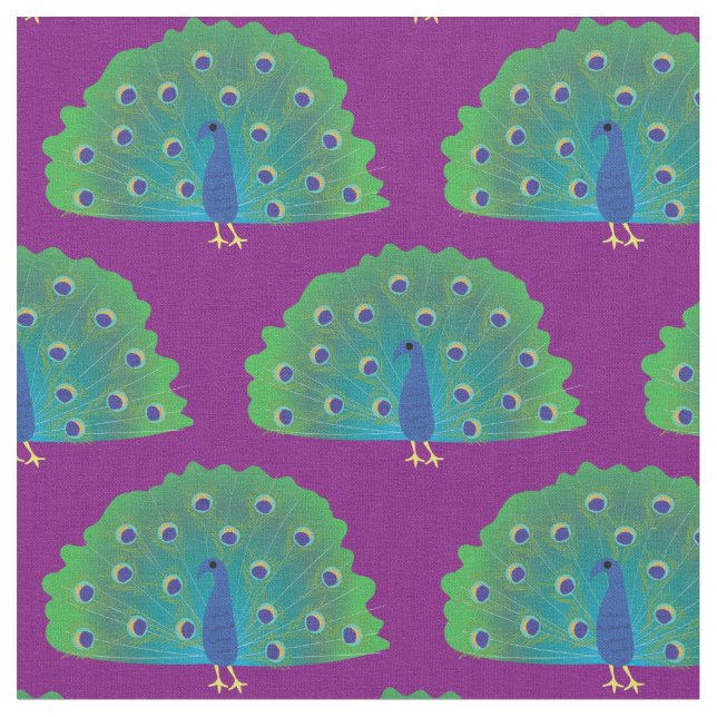 Cute Peacocks Colourful Kids Decor Fabric (Close Up)