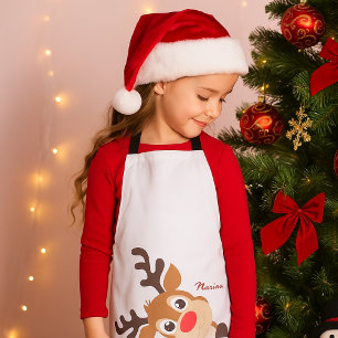 Cute Peaking Reindeer Custom Apron