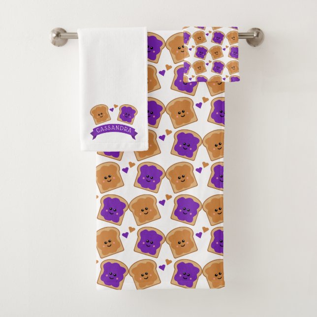 Cute Peanut Butter and Jelly Bath Towel Set (Insitu)