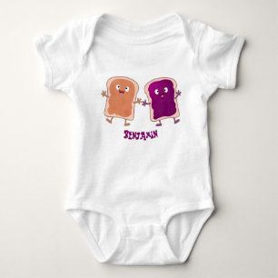 Cute peanut butter and jelly sandwich cartoon baby bodysuit