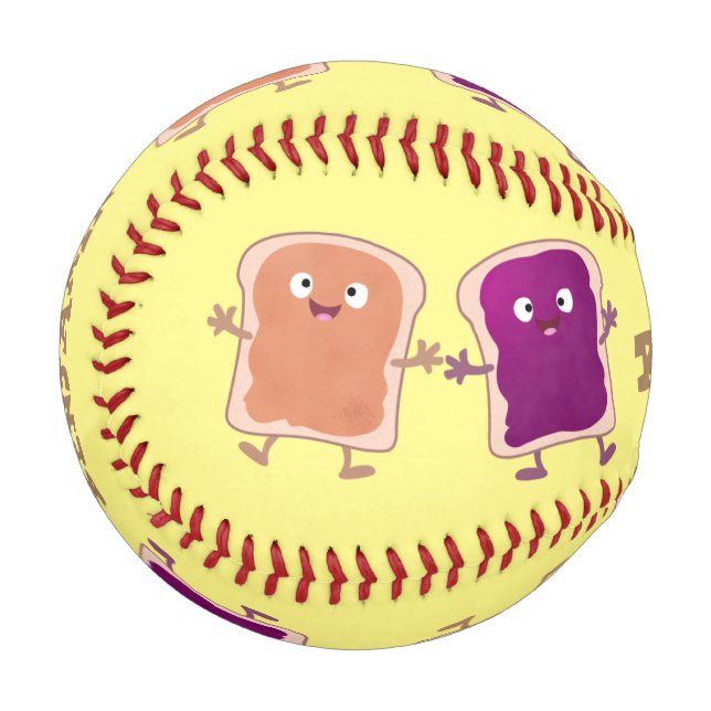 Cute peanut butter and jelly sandwich cartoon baseball (Front Left)