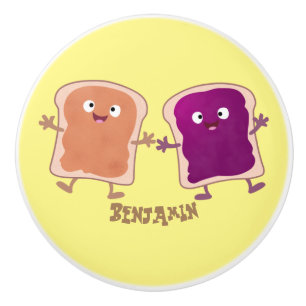 Cute peanut butter and jelly sandwich cartoon ceramic knob