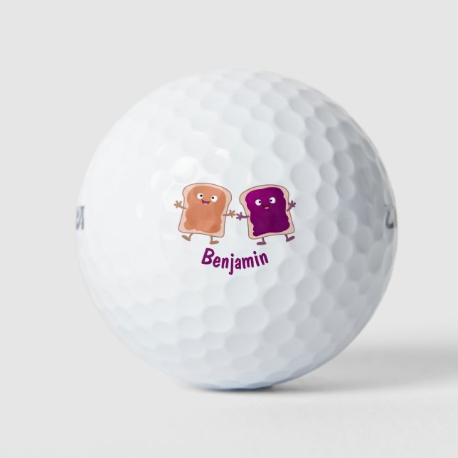 Cute peanut butter and jelly sandwich cartoon golf balls (Front)